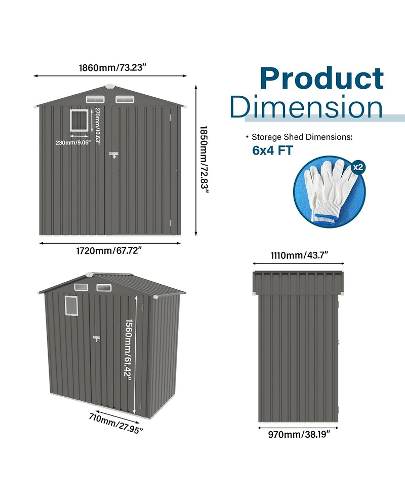Streamdale Furniture 6X3.5FT Metal Outdoor Storage Shed Gray