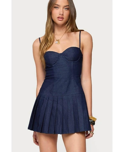 Edikted Women's Rudy Pleated Denim Mini Dress