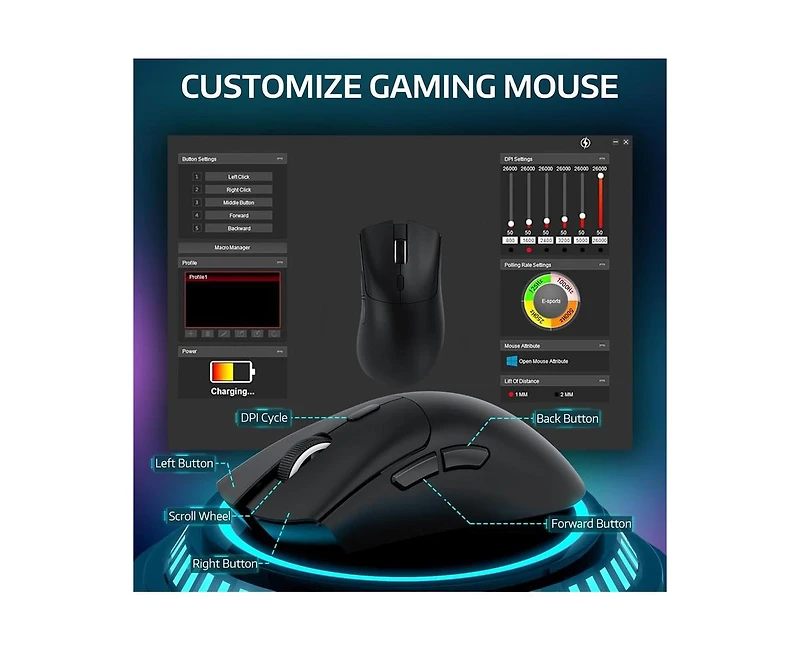 risokeys Wireless Gaming Mouse,Tri-Mode Connection (2.4G/Wired/BT5.2),55g Lightweight,18K Dpi Optical Sensor, 20 Million Key Life,Ergonomic Design,for