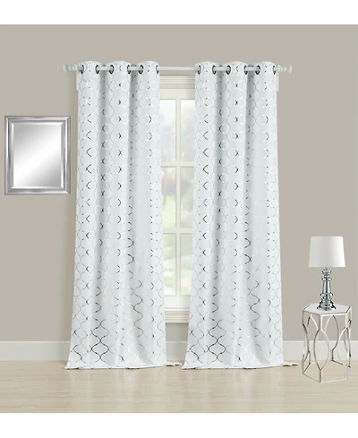 Kate Aurora 2 Pack Cotton Blend Shabby Metallic Quatrefoil Lattice Ultra Luxurious Grommet Top Window Curtain Panels - 38 in. W x L