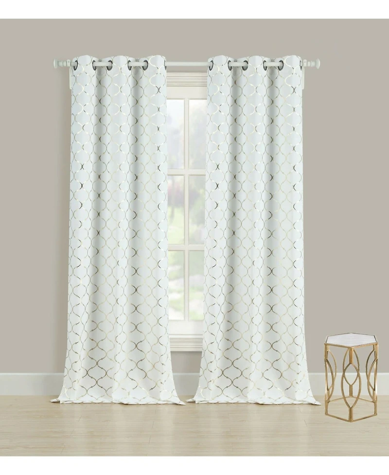 Kate Aurora 2 Pack Cotton Blend Shabby Metallic Quatrefoil Lattice Ultra Luxurious Grommet Top Window Curtain Panels - 38 in. W x L