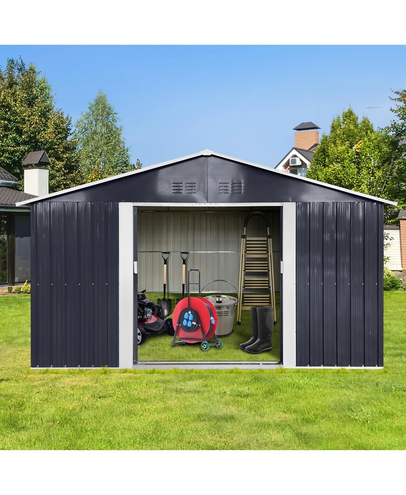 Streamdale Furniture Metal garden sheds 11.2ftx10.6ft outdoor storage sheds Grey with window