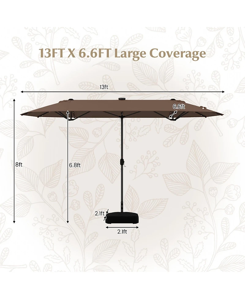 Gymax 13FT Double-sided Patio Umbrella w/ Solar Lights Crank Handle Umbrella Base