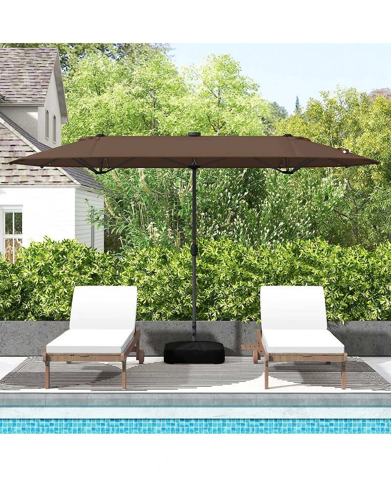 Gymax 13FT Double-sided Patio Umbrella w/ Solar Lights Crank Handle Umbrella Base