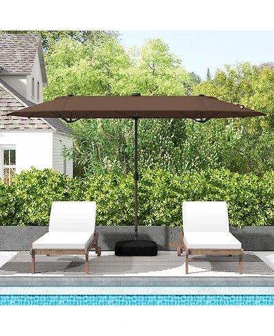Gymax 13FT Double-sided Patio Umbrella w/ Solar Lights Crank Handle Umbrella Base
