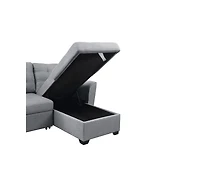 Homlux 90.5"W Light Gray Linen Sleeper Sectional Sofa with Reversible Storage Chaise
