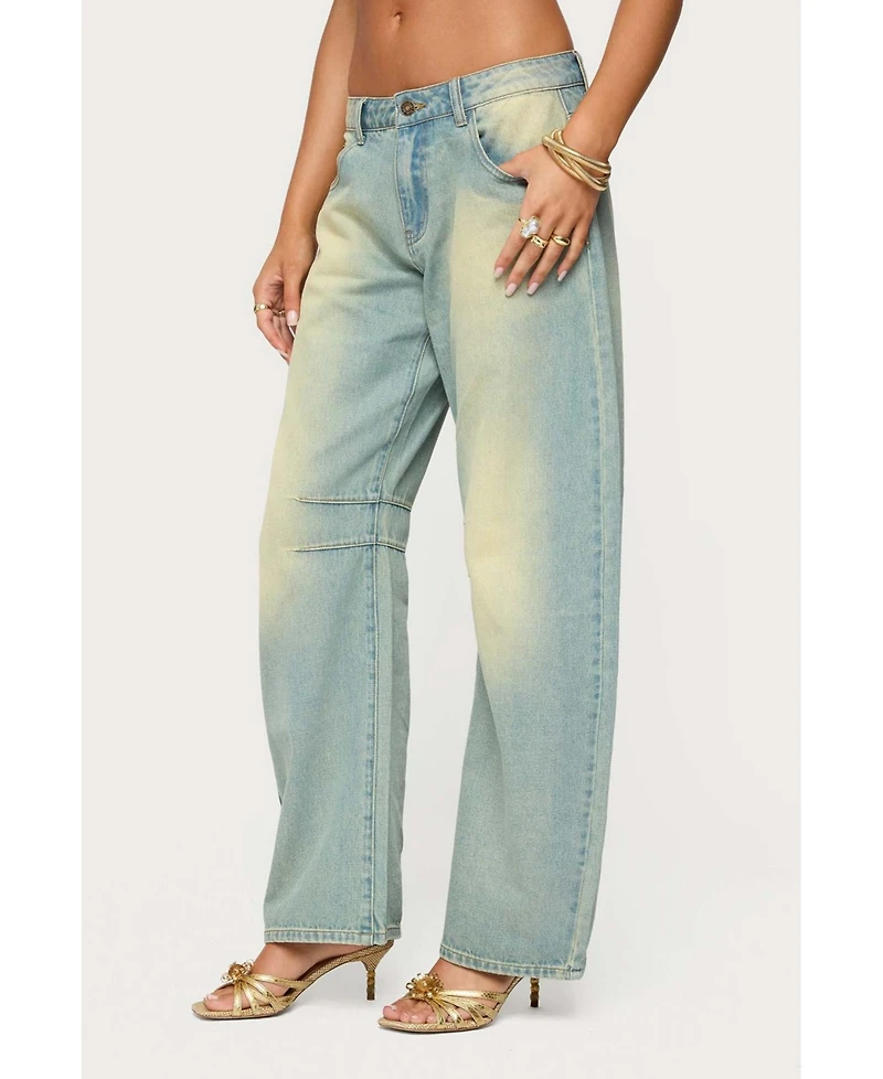 Edikted Women's Cayden Low Rise Washed Barrel Jeans
