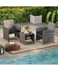 Slickblue Outdoor 3-Piece Conversation Set with 2 Padded Chairs and Glass-Top Coffee Table for Patio or Deck