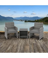 Slickblue Outdoor 3-Piece Conversation Set with 2 Padded Chairs and Glass-Top Coffee Table for Patio or Deck