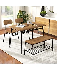 Slickblue Modern 4-Piece Metal Frame Dining Set with Table, Bench, and 2 Chairs – Ideal for Compact Dining Spaces
