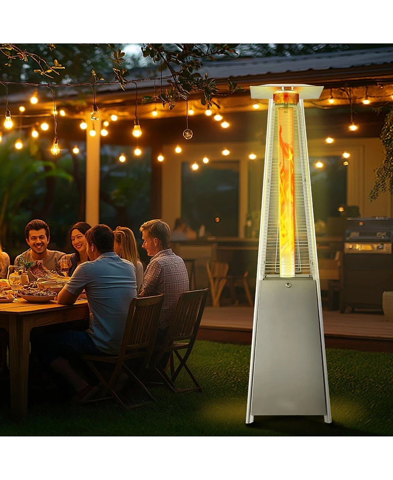 Slickblue Outdoor Pyramid-Style Propane Patio Heater with Glass Flame Tube and Wheels – Elegant Heating for Garden or Patio
