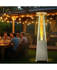 Slickblue Outdoor Pyramid-Style Propane Patio Heater with Glass Flame Tube and Wheels – Elegant Heating for Garden or Patio