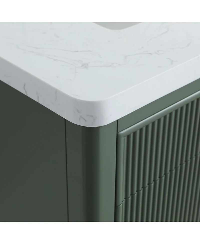 Casainc Fully Assembled 30" Freestanding Single Sink Bathroom Vanity with 2 Handle Sets and Engineered Marble Top