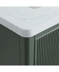 Casainc Fully Assembled 30" Freestanding Single Sink Bathroom Vanity with 2 Handle Sets and Engineered Marble Top
