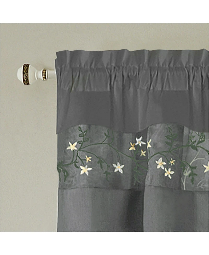Kate Aurora Complete 5 Pc Window a Bag Embroidered Floral Country Flax Sheer Curtain & Valance Set