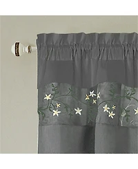 Kate Aurora Complete 5 Pc Window a Bag Embroidered Floral Country Flax Sheer Curtain & Valance Set