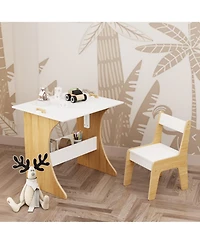 Cesicia Kids Table Set with One Chair, Multifunctional Wooden Children Study Table-Convertible Tabletop for Study