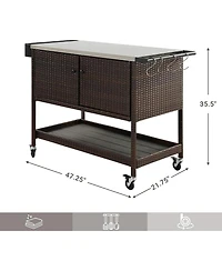 Mondawe Outdoor Bar Cart With Wheels & Brakes,150LBS Capacity, Versatility Storage Cabinet Cart