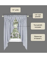 Kate Aurora Farmhouse Plaid Gingham Check Swag Valance Curtain Panel Pair - 72 in. W x 63 L, Black