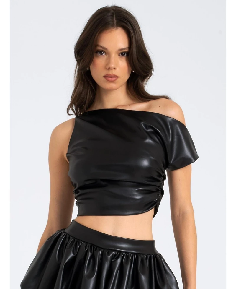 Miss Circle Women's Yara Faux Leather Slash Neck Tank Top
