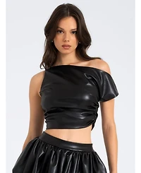 Miss Circle Women's Yara Faux Leather Slash Neck Tank Top