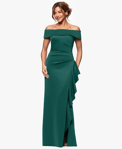 Xscape Women's Off-The-Shoulder Ruffled Side-Slit Gown