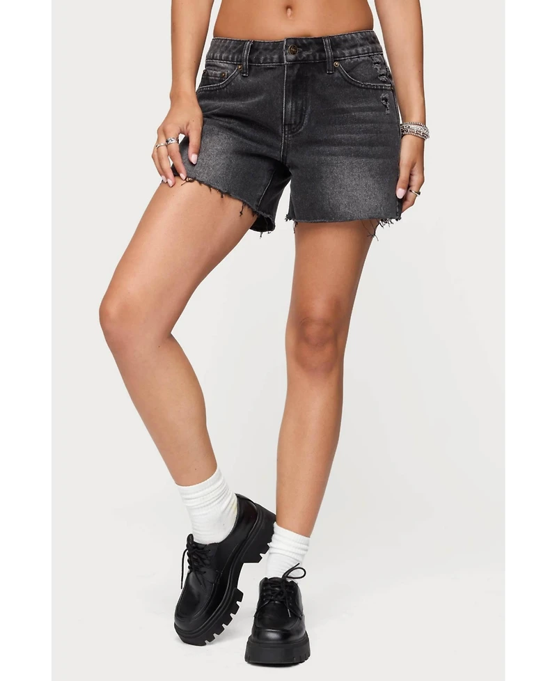 Edikted Womens Scottie Low Rise Denim Shorts