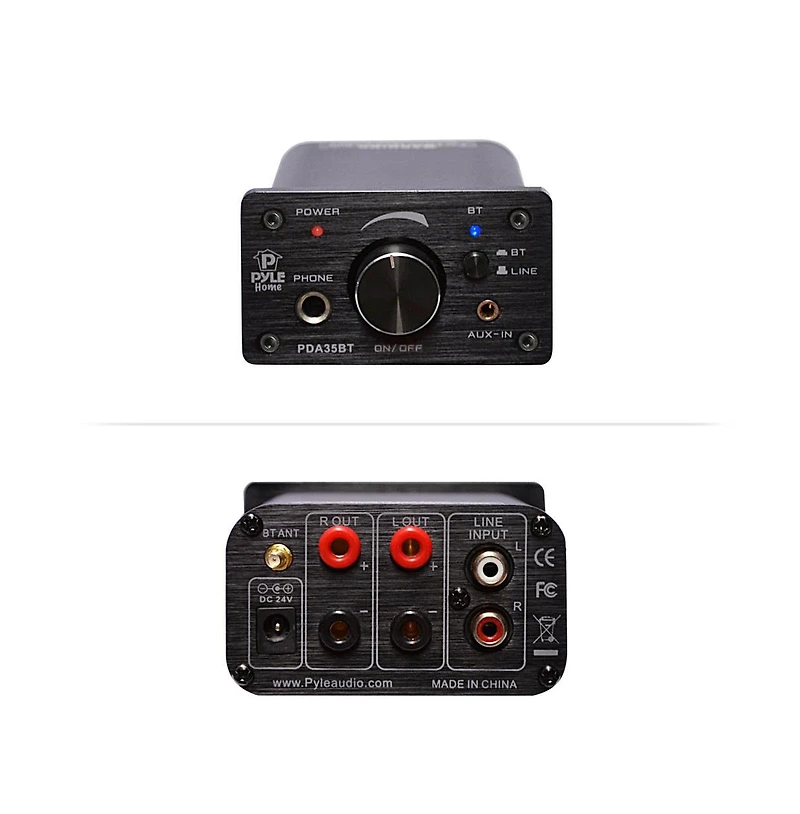 Pyle PDA35BT 100 Watt Mini Bluetooth Power Digital Class D Amplifier & Headphone Amplifier with Two Aux Inputs - 2 Channel Stereo Output