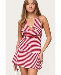 Edikted Women's Cowl Neck Drop Waist Mini Dress