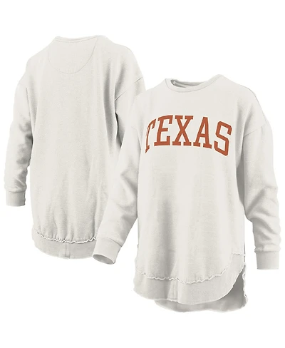 Pressbox Women's Oatmeal Texas Longhorns Melange Poncho Vintage Fleece Long Sleeve Pullover Sweatshirt