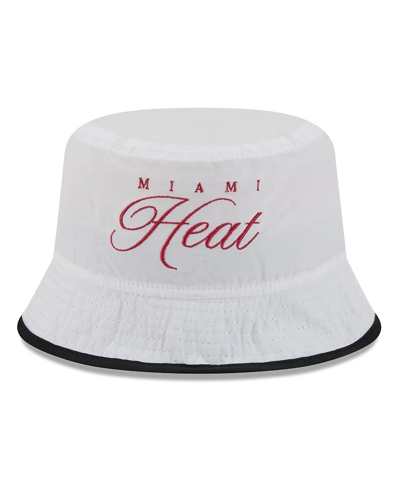 New Era Men's White/Black Miami Heat 2025 Nba Draft Nylon Bucket Hat
