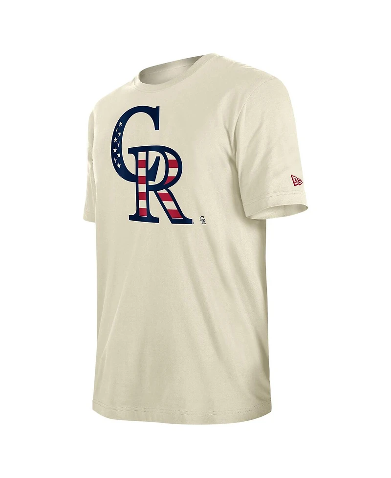 New Era Men's Cream Colorado Rockies Americana Flag Fill T-Shirt