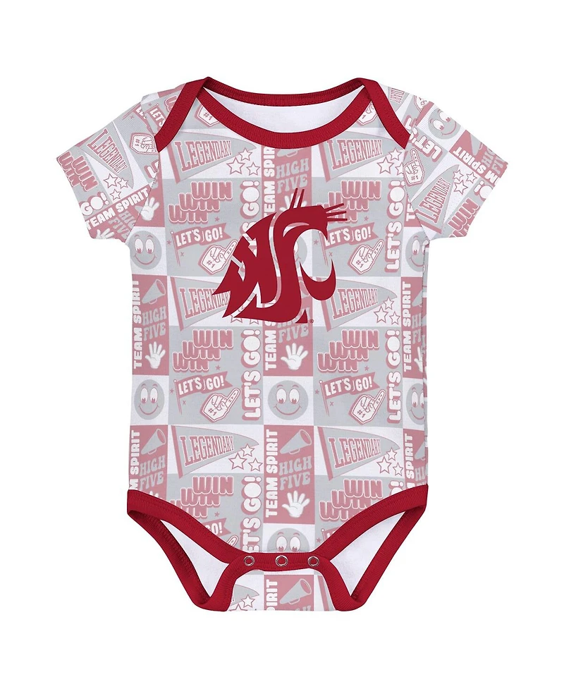 Outerstuff Newborn 3-Pack Crimson Washington State Cougars Sunday Comics Bodysuit Set