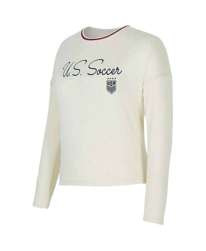 Concepts Sport Women's Cream Uswnt Kaki Hacci Knit Pullover Sweatshirt