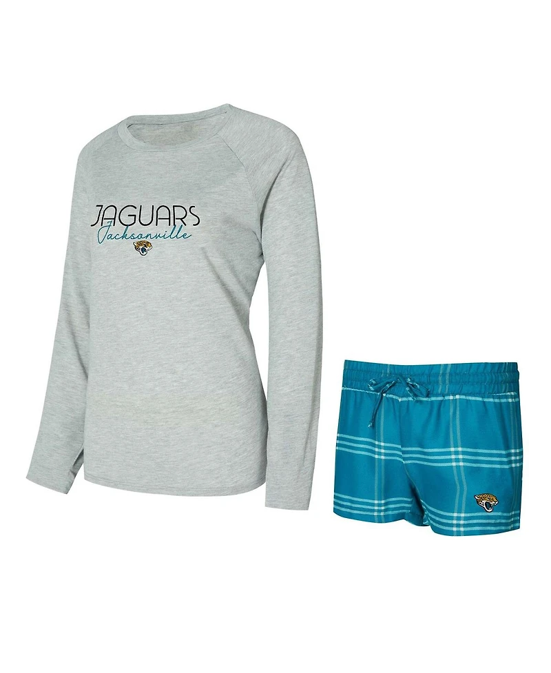 Concepts Sport Women's 2-Pieace Teal/Gray Jacksonville Jaguars Petition Raglan Long Sleeve Top and Shorts Set
