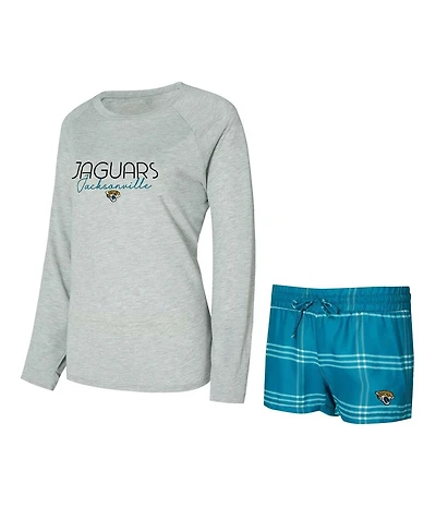 Concepts Sport Women's 2-Pieace Teal/Gray Jacksonville Jaguars Petition Raglan Long Sleeve Top and Shorts Set