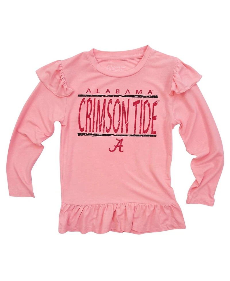 Wes & Willy Baby Boys and Girls Pink Alabama Crimson Tide Heart Print Ruffle Long Sleeve T-Shirt Pants Sleep Set