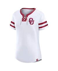 Fanatics Women's White Oklahoma Sooners Iconic Athena Lace Up T-Shirt