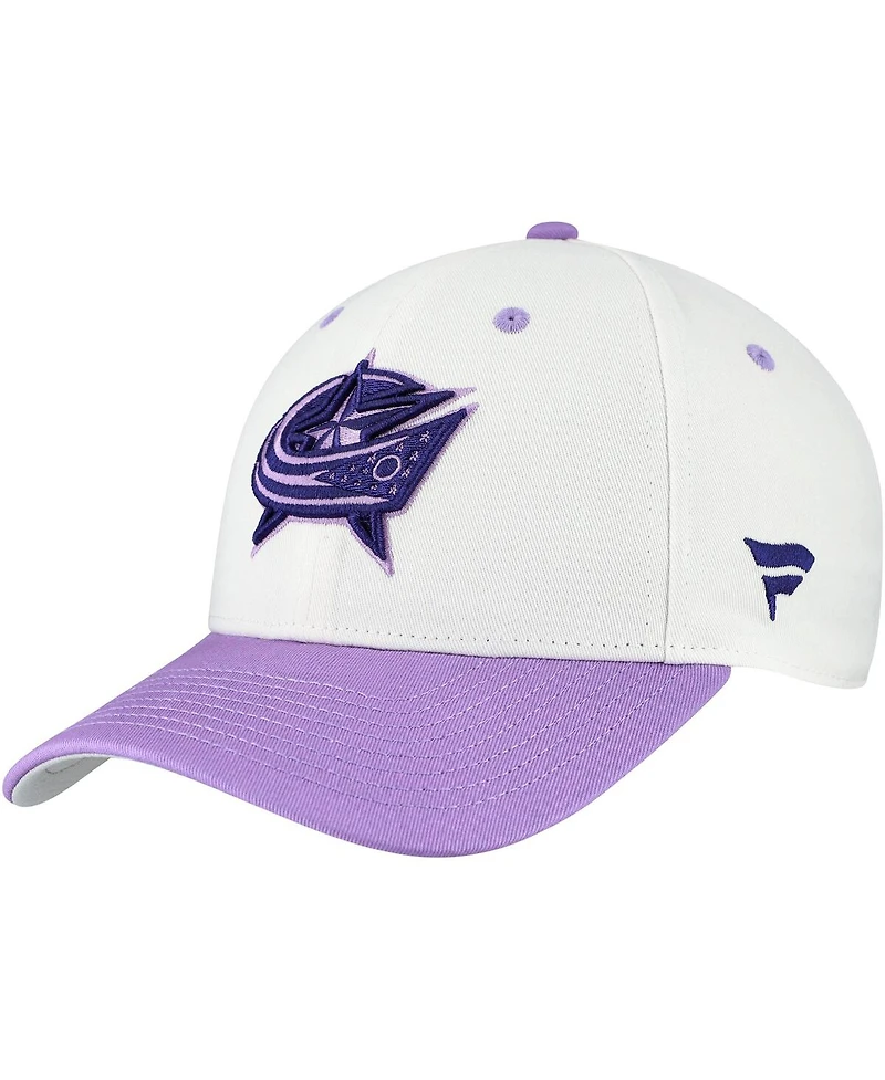 Fanatics Men's White/Lavender Columbus Blue Jackets Authentic Pro Hockey Fights Cancer Adjustable Hat