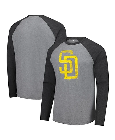 Fanatics Men's Heather Gray/Heather Charcoal San Diego Padres Weathered Logo Tri-Blend Raglan Long Sleeve T-Shirt