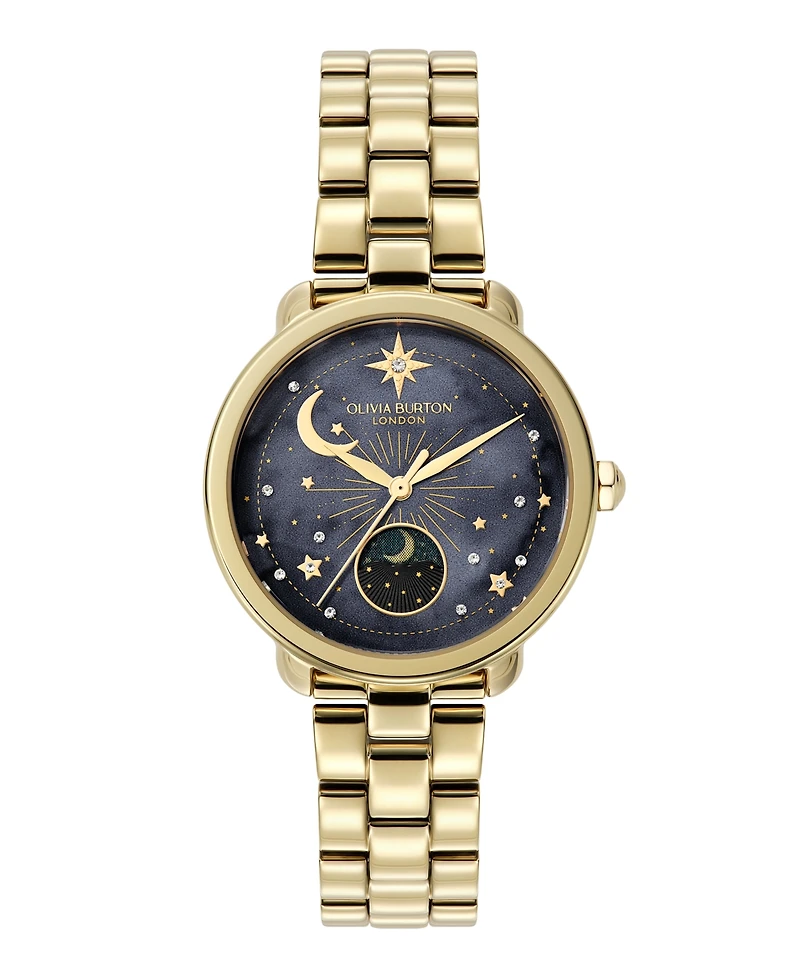 Olivia Burton Women's Moonphase Gold Tone Stainless Steel Bracelet Watch, 34mm