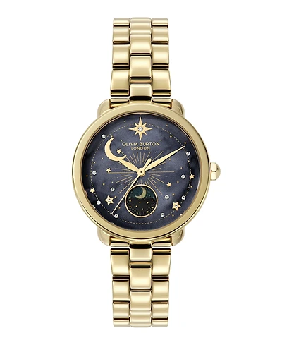 Olivia Burton Women's Moonphase Gold Tone Stainless Steel Bracelet Watch, 34mm