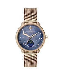 Olivia Burton Women's Moonphase Rose Gold Tone Stainless Steel Mesh Bracelet Watch, 34mm