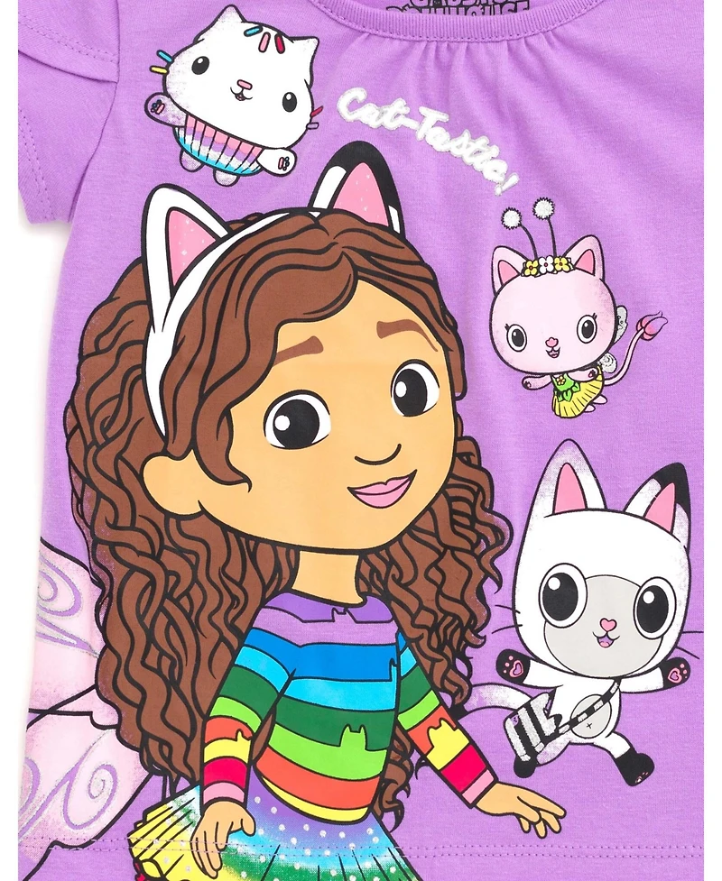 Gabby's Dollhouse Toddler Girls Dreamworks Gabbys T-Shirt Tulle Mesh Skirt and Scrunchie 3 Piece Outfit Set