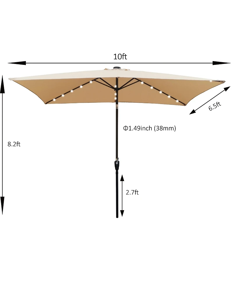 10 x 6.5t Rectangular Patio Solar Led Lighted Outdoor Market Umbrellas with Crank and Push Button Tilt