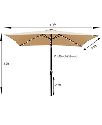 10 x 6.5t Rectangular Patio Solar Led Lighted Outdoor Market Umbrellas with Crank and Push Button Tilt