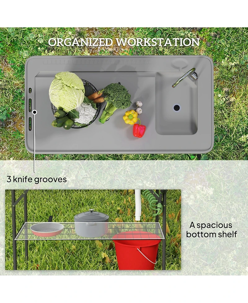 Outsunny Folding Fish Cleaning Table with Sink, Faucet, Sprayer,
