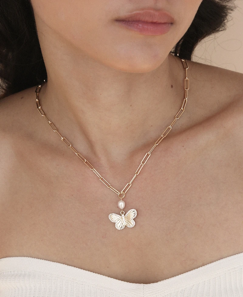 Ettika Butterfly Cultured Pearl Chain Necklaces