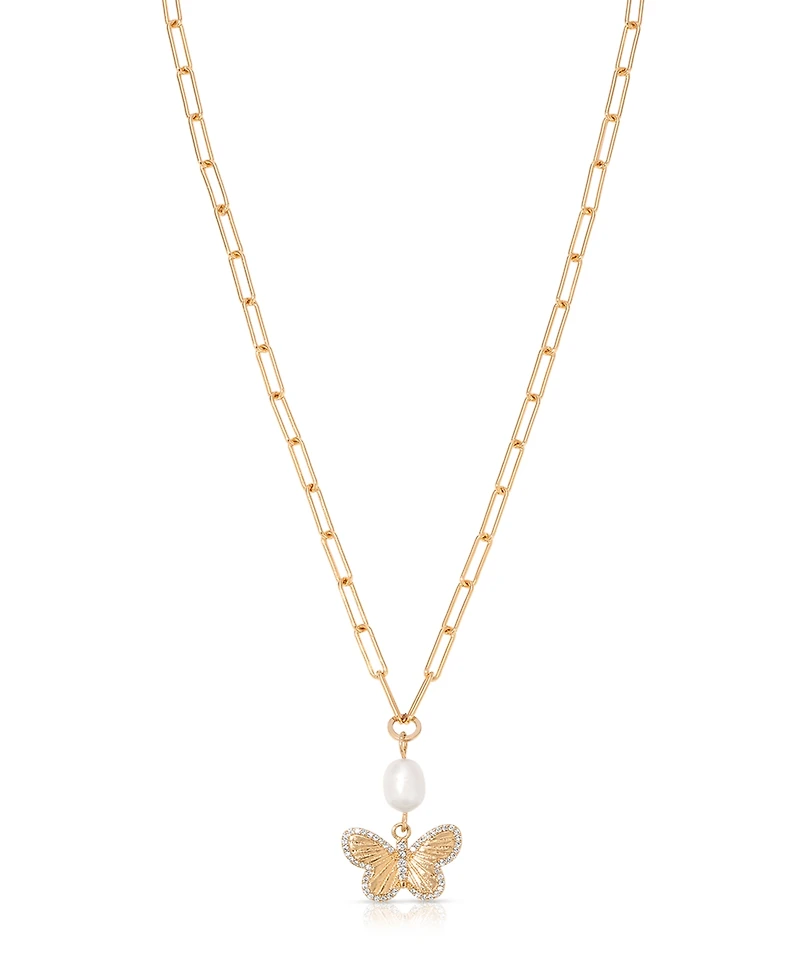 Ettika Butterfly Cultured Pearl Chain Necklaces