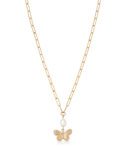 Ettika Butterfly Cultured Pearl Chain Necklaces